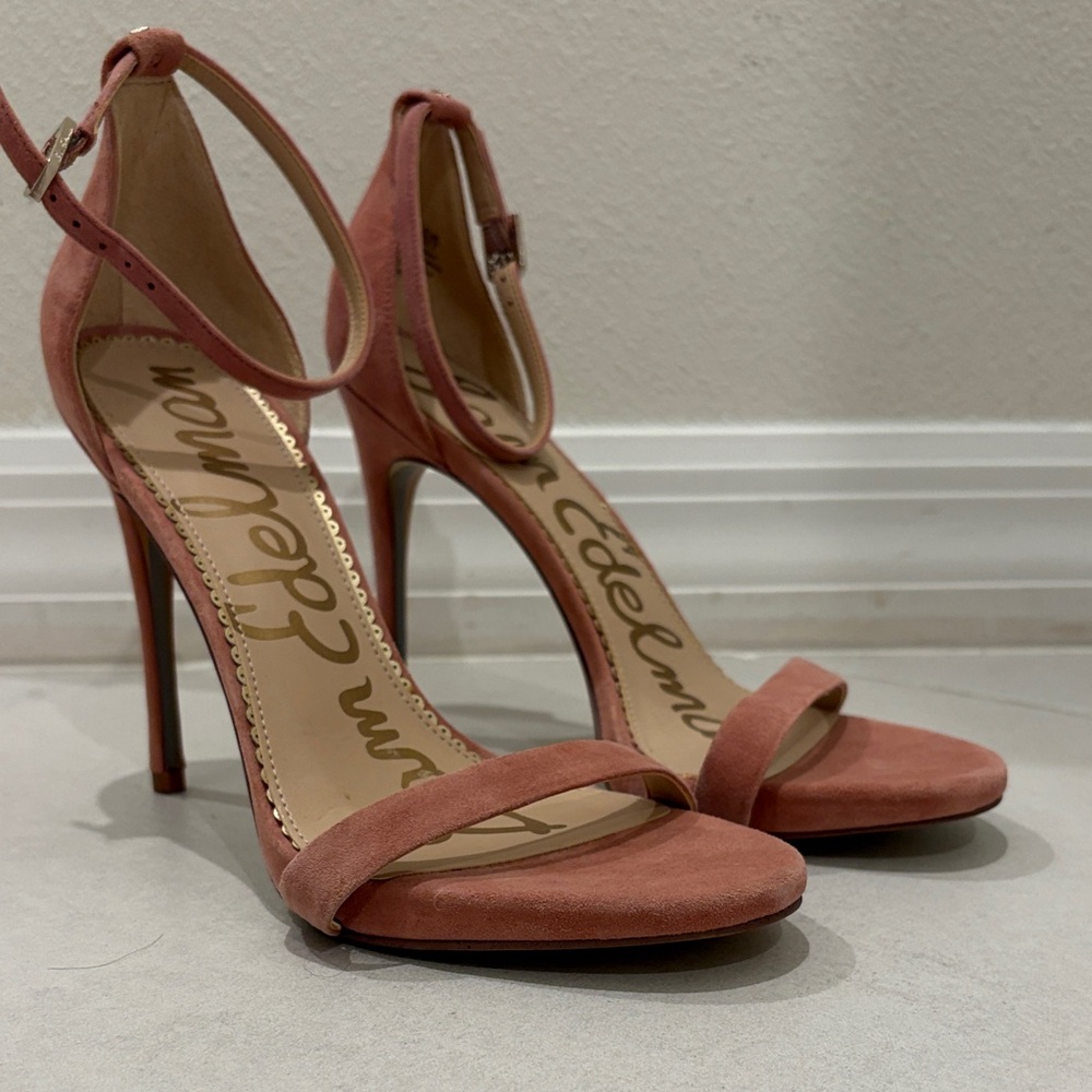 Sam Edelman Pink Suede Ankle-Strap Stiletto Heels